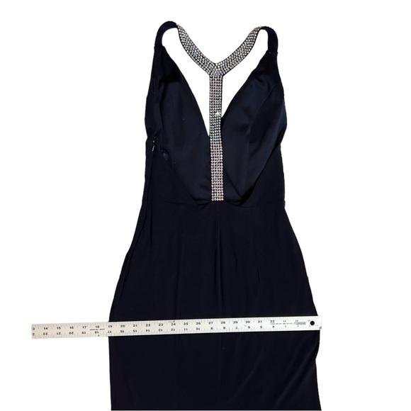 JOVANI Navy Blue Formal Dress sz 2 Halter Sleeveless Rhinestones Full Lengrh - Picture 9 of 14